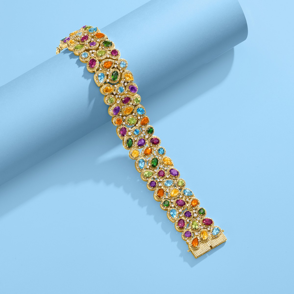 25.10 ct. t.w. Multi-Gemstone 3-Row Bracelet in 18kt Gold