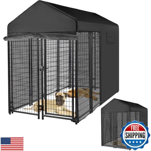 Outdoor Dog Kennel Cover Black for 8'Dx4'W 600D Waterproof and Durable Dog Cr