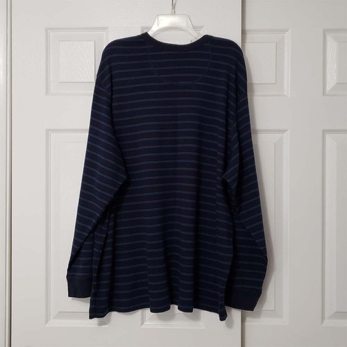 Big Men's Basic Editions 3XL Blue Striped LS 3 Button Knit Pullover Sweatshirt - Picture 2 of 9
