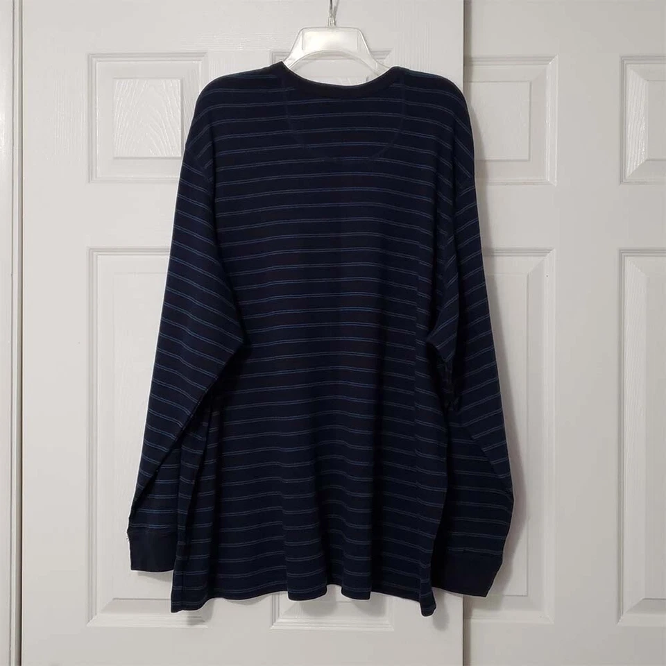 Big Men's Basic Editions 3XL Blue Striped LS 3 Button Knit Pullover Sweatshirt - Image 2 of 4