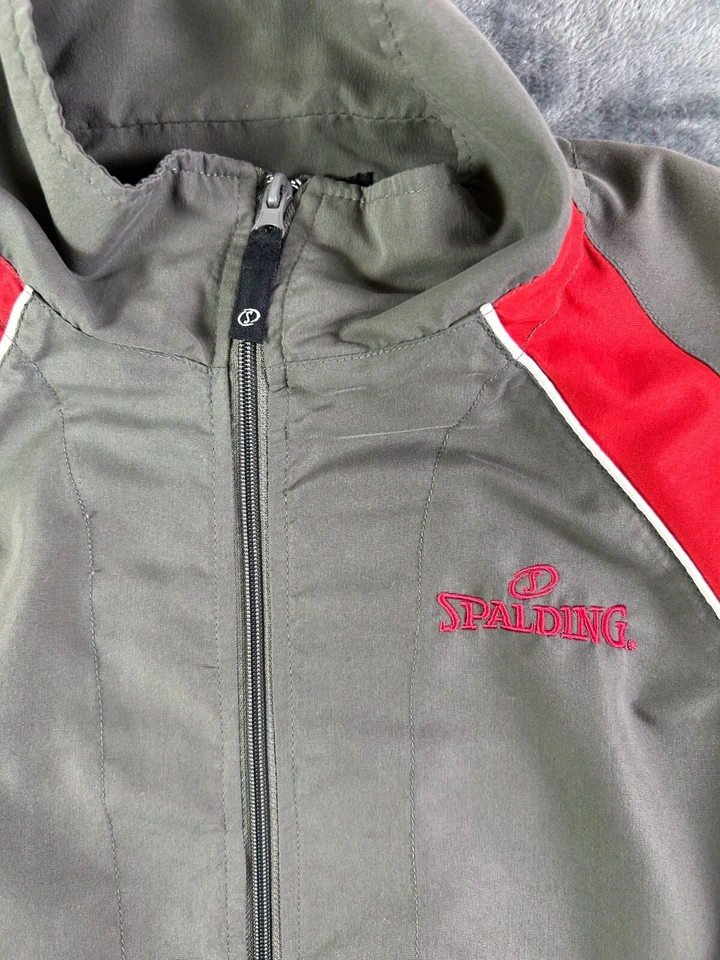 Chaqueta cortavientos Spalding para hombre grande gris roja cremallera completa retro Y2K años 90 Foto 2 de 4