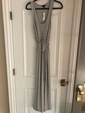 J.CREW Black and White Striped Tie Waist Tank Maxi Dress M