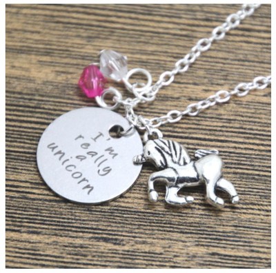 ''IM REALLY A UNICORN'' CHARM GRAVIERTE HALSKETTE PFERD EINHORN PONY HALSKETTE 18''