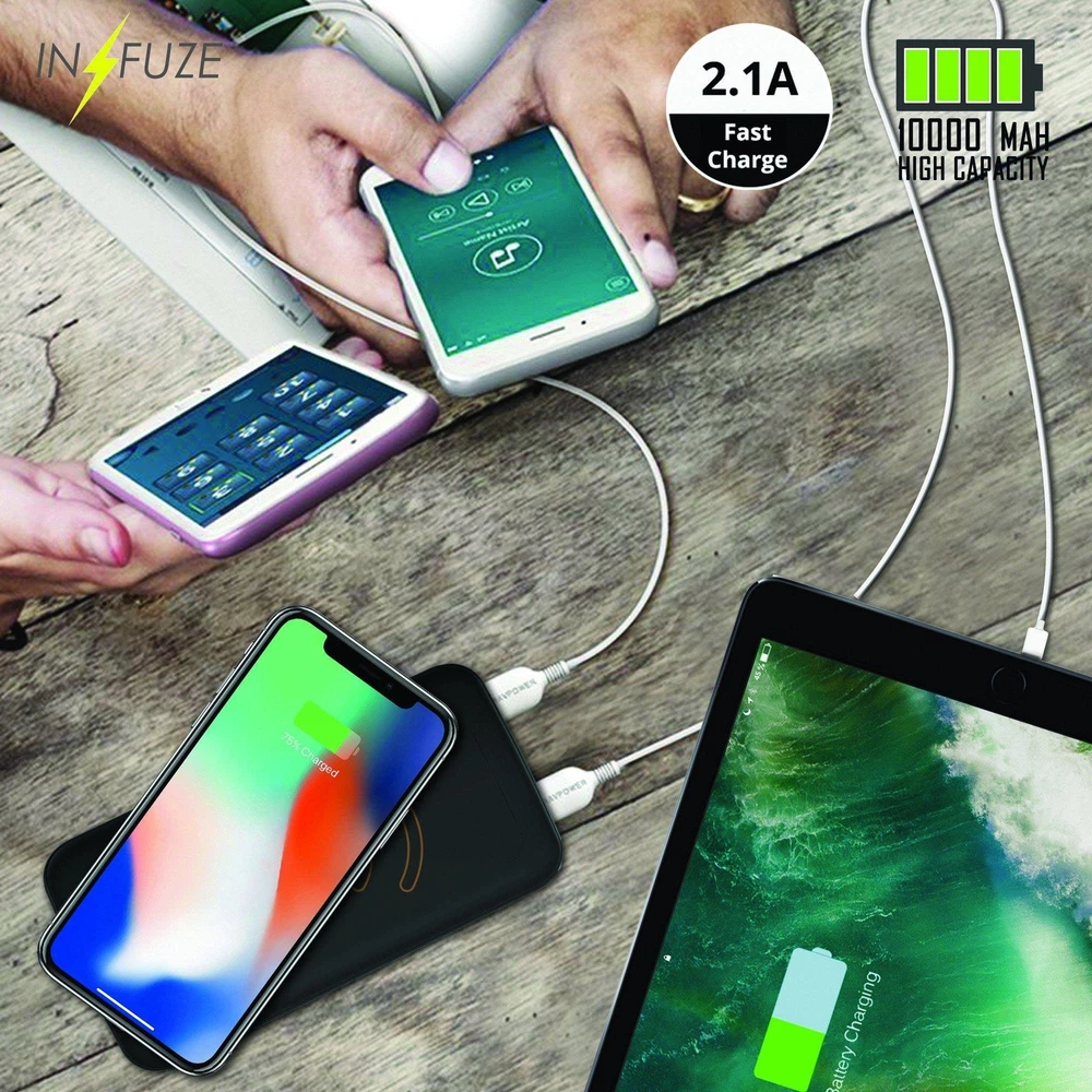 10000mAh Power Bank with Wireless Charging in Black