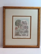'Cattail Pond' Etching Print By Anne Stromquist Matted Framed Signed  9 3/4 X 11