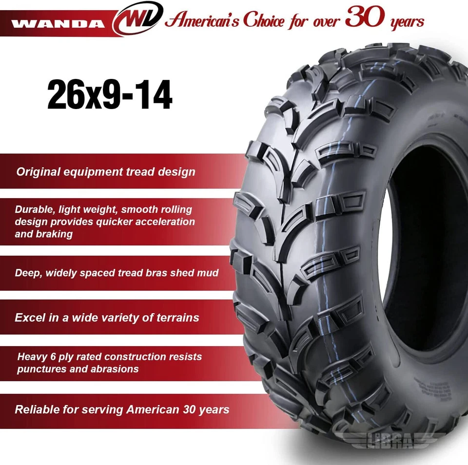 (2) Juego de neumáticos delanteros WANDA 26x9-14 26x9x14 ATV para 13-17 Kymco UXV MXU 500I/700I Foto 3 de 4