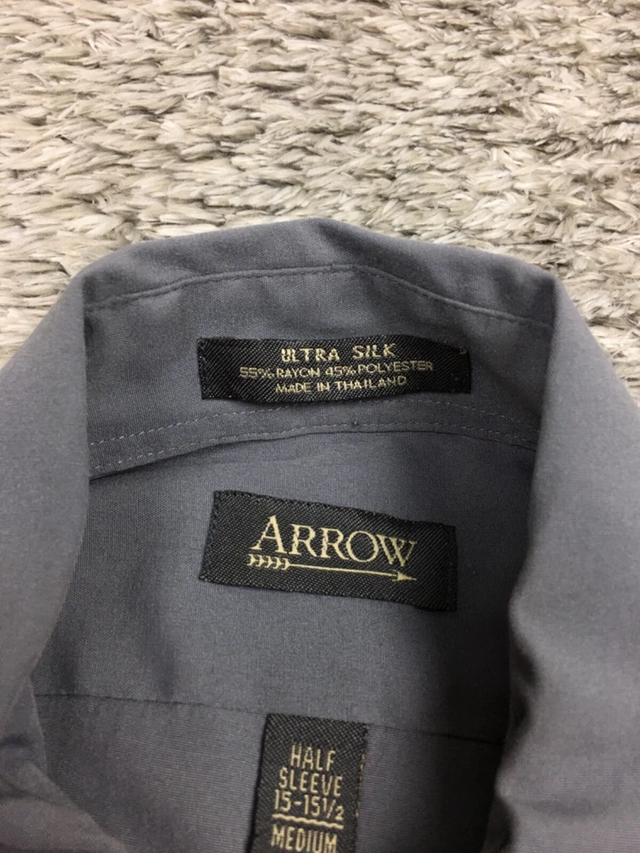 Camisa con botones Arrow Ultra Silk para hombre talla mediana gris manga corta Foto 4 de 4