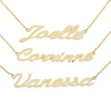 14k Yellow Gold Personalized Script Name Plate Pendant Necklace Adj.16-20" Chain