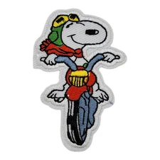 Snoopy Riding Motorcycle Bike Vintage Retro Iron on Patch Applique Embroidered