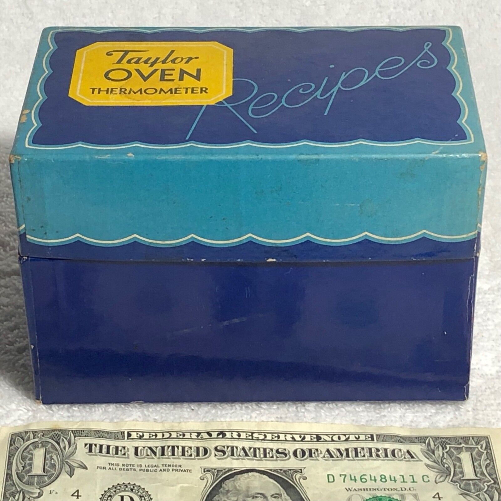 Rare 1934 Taylor Oven Thermometer Recipe Box Blue/Gold Kitchen Vintage BOX ONLY!
