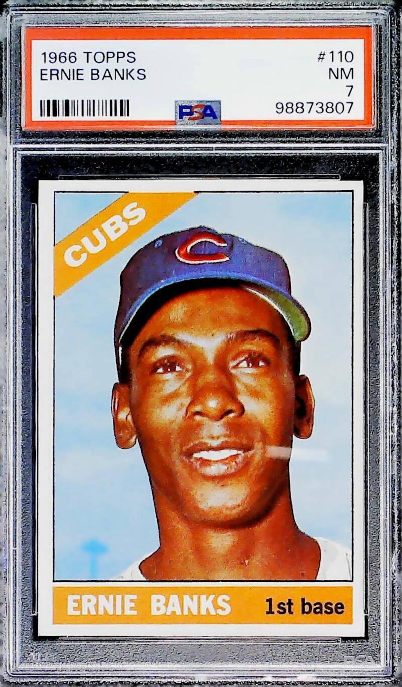 1966 Topps Baseball #110 Ernie Banks Chicago Cubs PSA 7 NM Trading Card