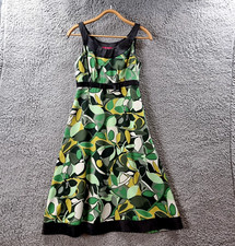 Vintage DIANA FERRARI Womens Dress Size 6 Green Black Sleeveless A-line