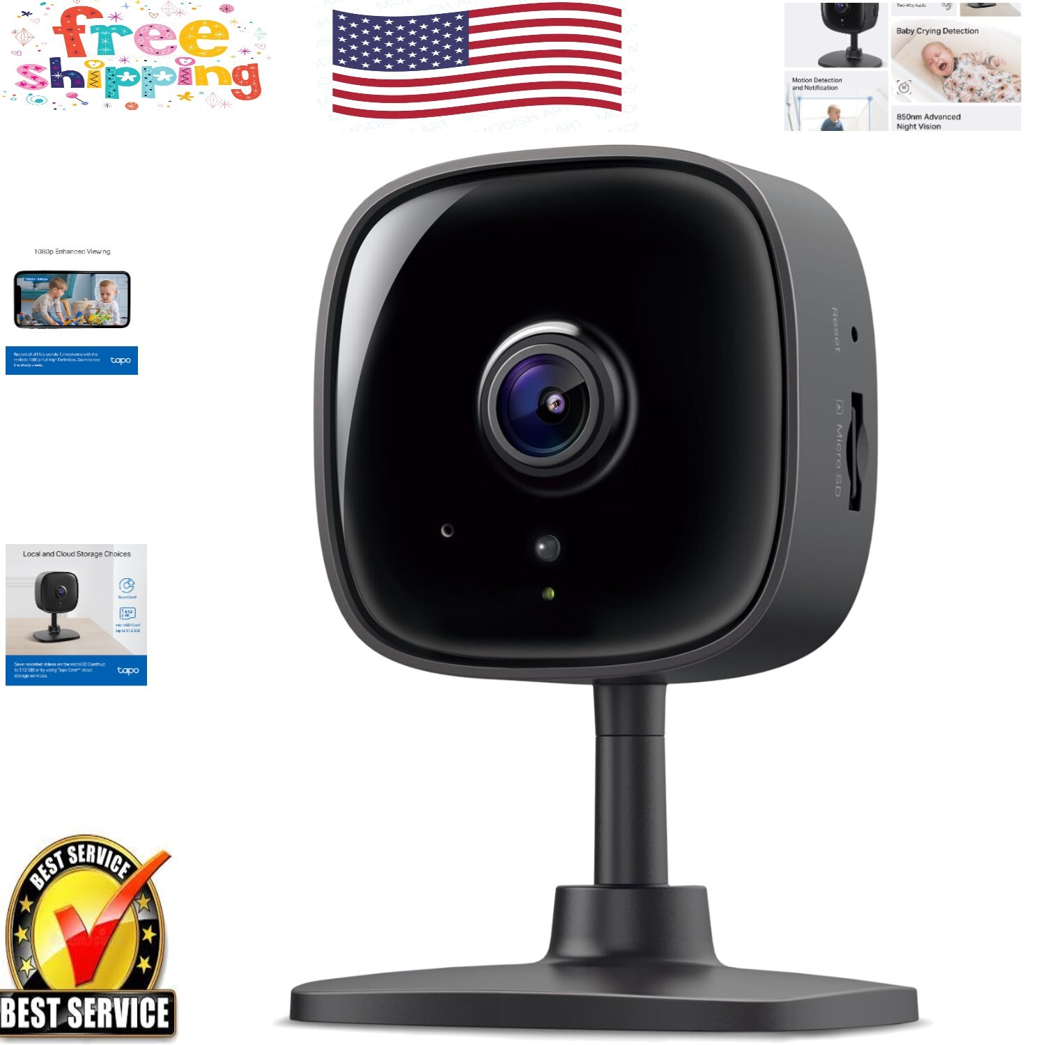 Indoor Pet Camera with 2-Way Audio, Night Vision, & Motion Detection - Black-image