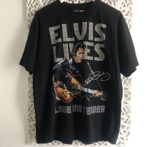 Men’s Rock Tee T Shirt Large Black Elvis Presley Love Me Tender Short Sleeve - Afbeelding 1 van 5