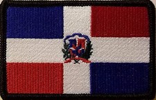 DOMINICAN Flag Patch W/ Hook Loop Fastener Morale Emblem BLACK Border