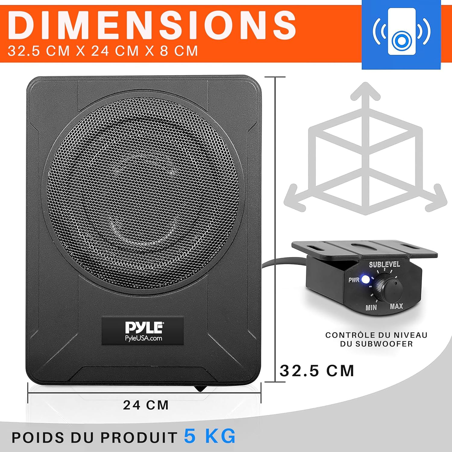 Caisson de basse voiture amplifié 20 cm mince avec caisson subwoofer actif de 12v - 4