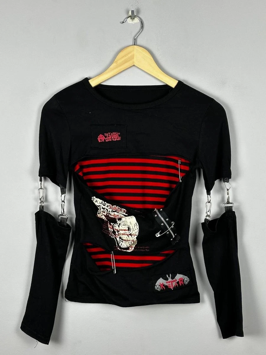Maglietta Donna Punk Rock Con Teschio Di Strass - Girocollo Manica Corta - Misto Cotone, Traspirante - 2
