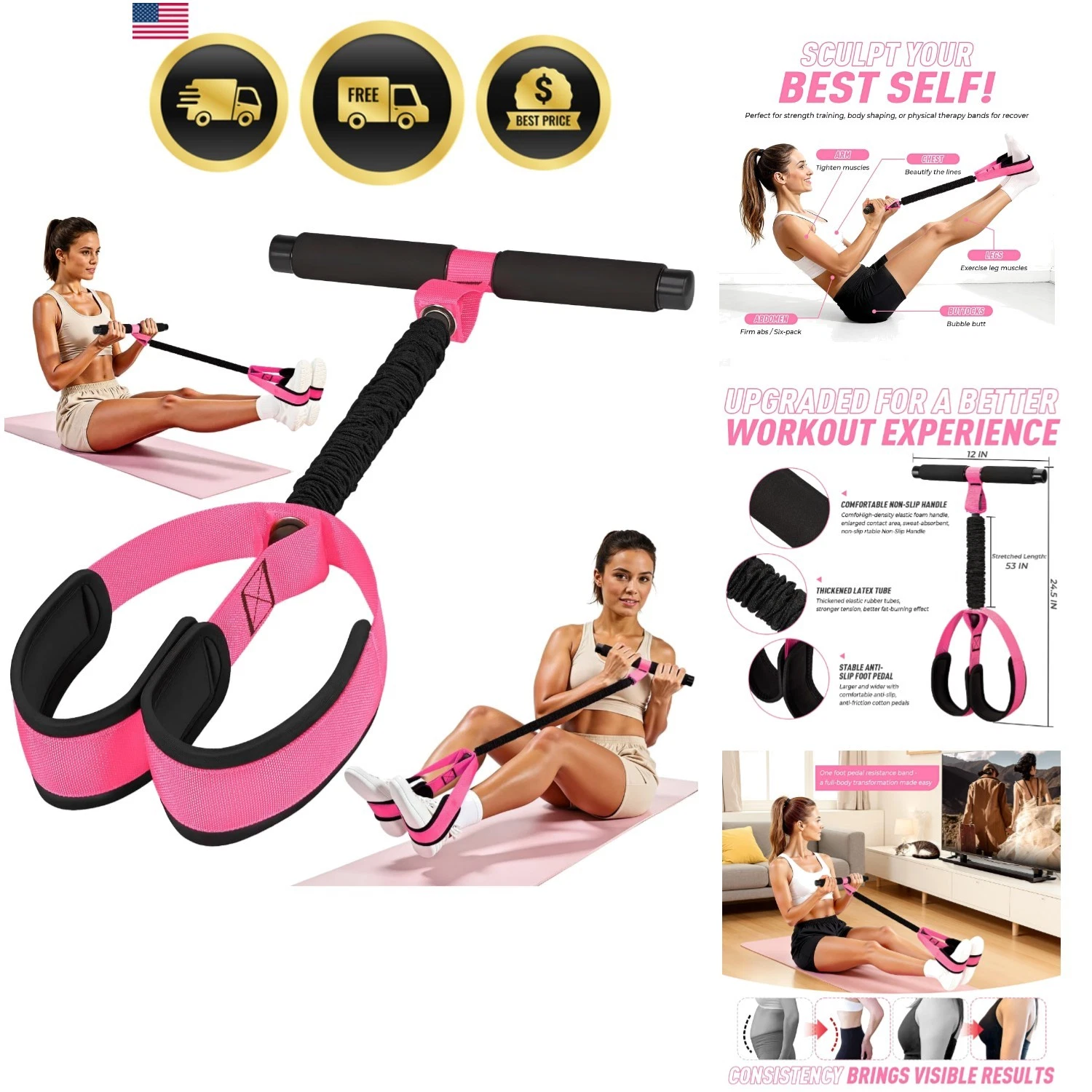Upgraded Durable Pedal Resistance Band with Handle, Thickened Latex Tubes and...