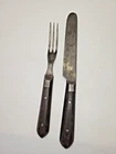 Pair of Old Civil War Era 3-Tine Fork & Knife Wood Handle Dinner Utensils Ptnt #