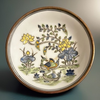 Porcelain Trinket Bowl, Japanese Vintage Hand Painted In Hong Kong Circa 1960-70