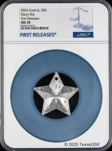 2024 Cook Islands Silver 1oz $5 Starry Sky Ornament NGC MS70 First Release