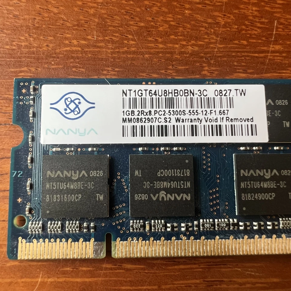 2 X 1GB NANYA NANYA SODIMM 2RX8 PC2-5300S-555-12-F1-667 Laptop PC Memory Ram - Image 4 of 4