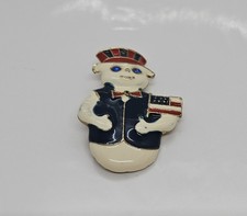 Vintage Snowman Pin Brooch Patriotic Red White Blue 1 3/4"