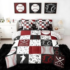 Feelyou Baseball Comforter Set 7 Piece Twin Size Red Bedding