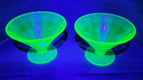 Two Federal Vasaline Glass Uranium Sherbet Dish One With small Chip See Pictures