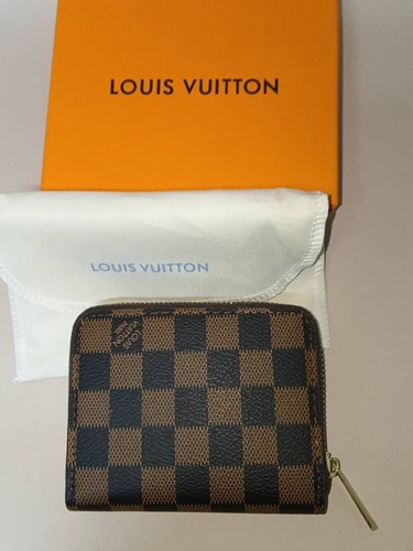 LOUIS VUITTON Zippy Coin Purse Ebene Damier Brown Canvas Logo Women's Men's Used