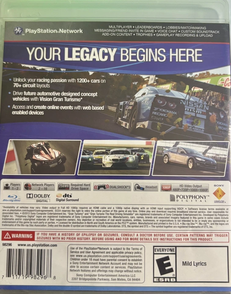 GRAN TURISMO 6 (2013, PlayStation 3 PS3)  Foto 2 de 4