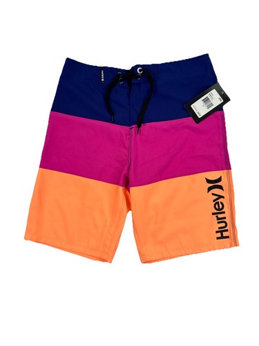 Hurley Boys Board Shorts Blue, Pink & Orange Color Block Size 12, New With Tags