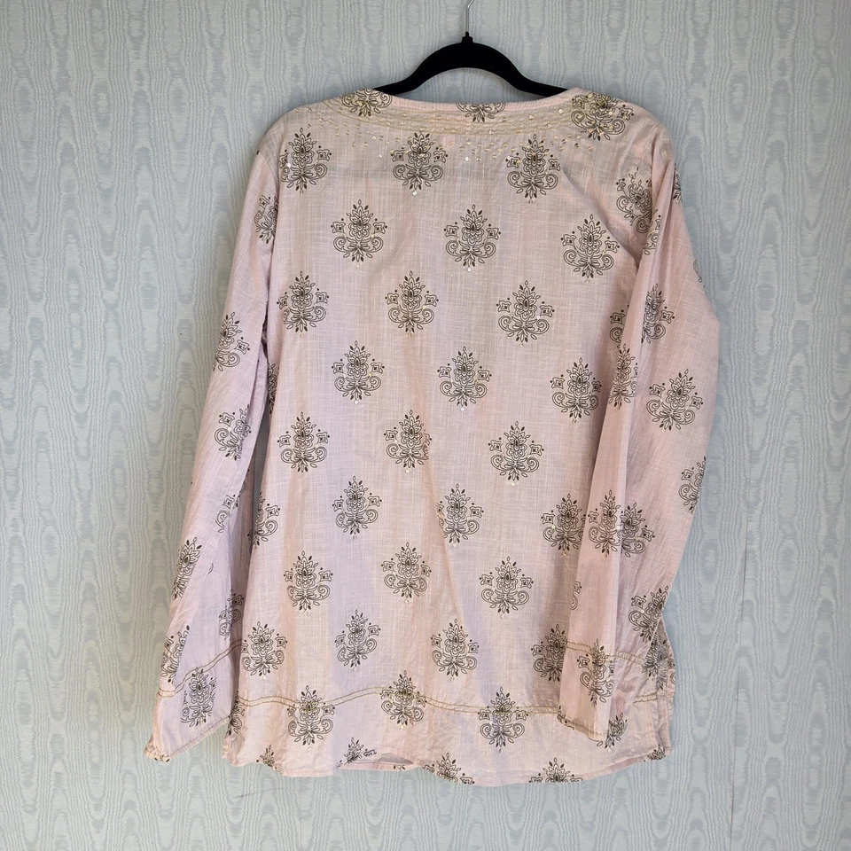 Top De Colección Y2K Antiguo Azul Marino Para Mujer XL Campesino Lentejuelas Bordado Boho Rosa Pastel Foto 4 de 4