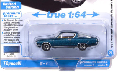 Auto World Dark Blue Poly 1965 Plymouth Barracuda Formula S 1:64