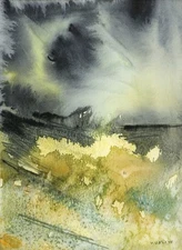 Original Watercolor Painting, Abstract landscape by Vasil Vasilev