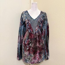 Y2K Purple Blue Velvet Lace Whimsical Fairy Long Sleeve Tunic Top Whimsigoth XL