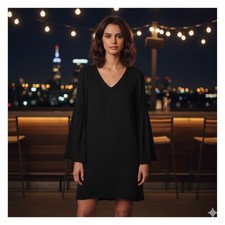 Mink Pink Black Flared Sleeve V Neck Mini Dress XS