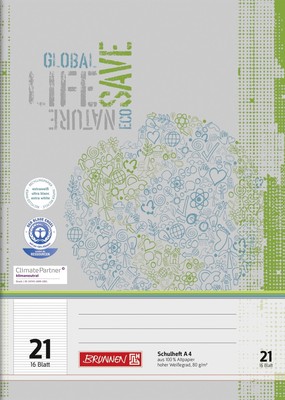 Brunnen 104412101 Recycled School Notebook, DIN A4 (16 Sheets, Single Booklet)