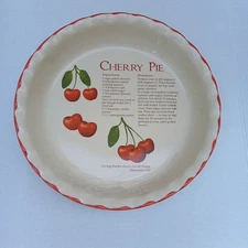 Cherry Pie Plate Deep Dish Recipe Printed on Dish 10 Inch x 1.5" Deep