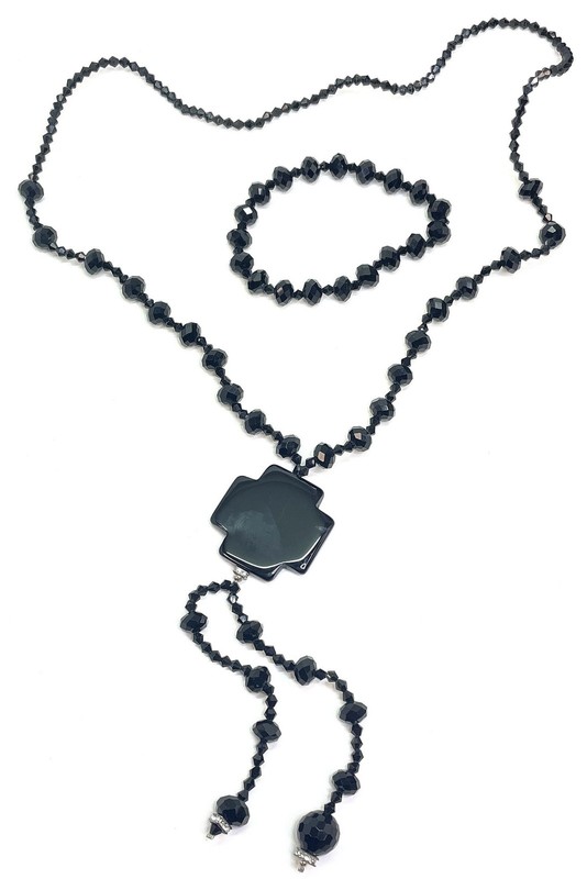 Unsigned Black Crystal & Glass Bead Fashion Jewelry 74.1g