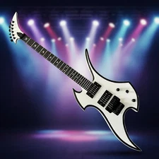 White Electric Guitar 6 String HH Pickup Rockingbird Basswood Body Solid Body