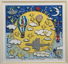 James Rizzi: Original 3D "HERE COMES THE SUN", Hand Signed, Framed, Out of Print
