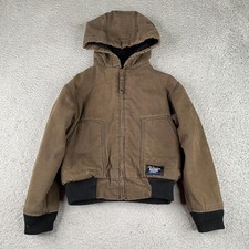 Walls Blizzard Pruf Jacket Youth Small Brown Canvas Sherpa Lined Full Zip