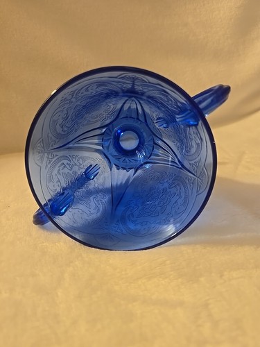 Hazel Atlas Depression Glass Cobalt Blue Royal Lace Sugar Bowl 4.25", no lid - Picture 3 of 13