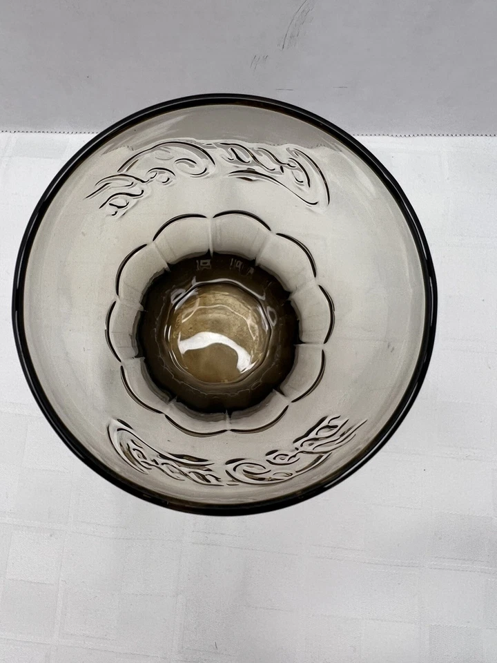 "Vaso de Coca Cola vintage ámbar ahumado 6"" de alto contorneado logotipo en relieve estriado usado en excelente estado" Foto 4 de 4