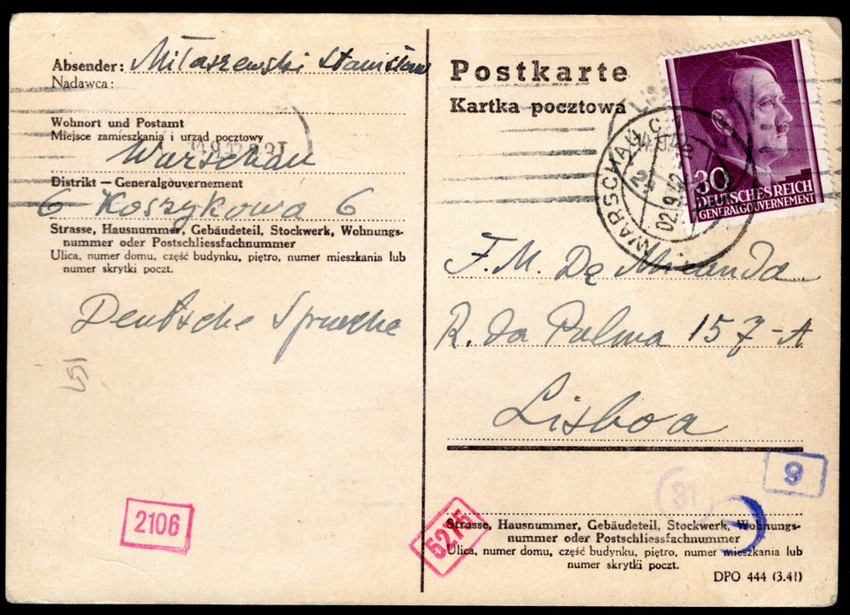 POLAND GERMANY OCC WW2 Cover UNDERCOVER ADDRESS Portugal Lisbon 1942 MC317 - Image 4 of 4