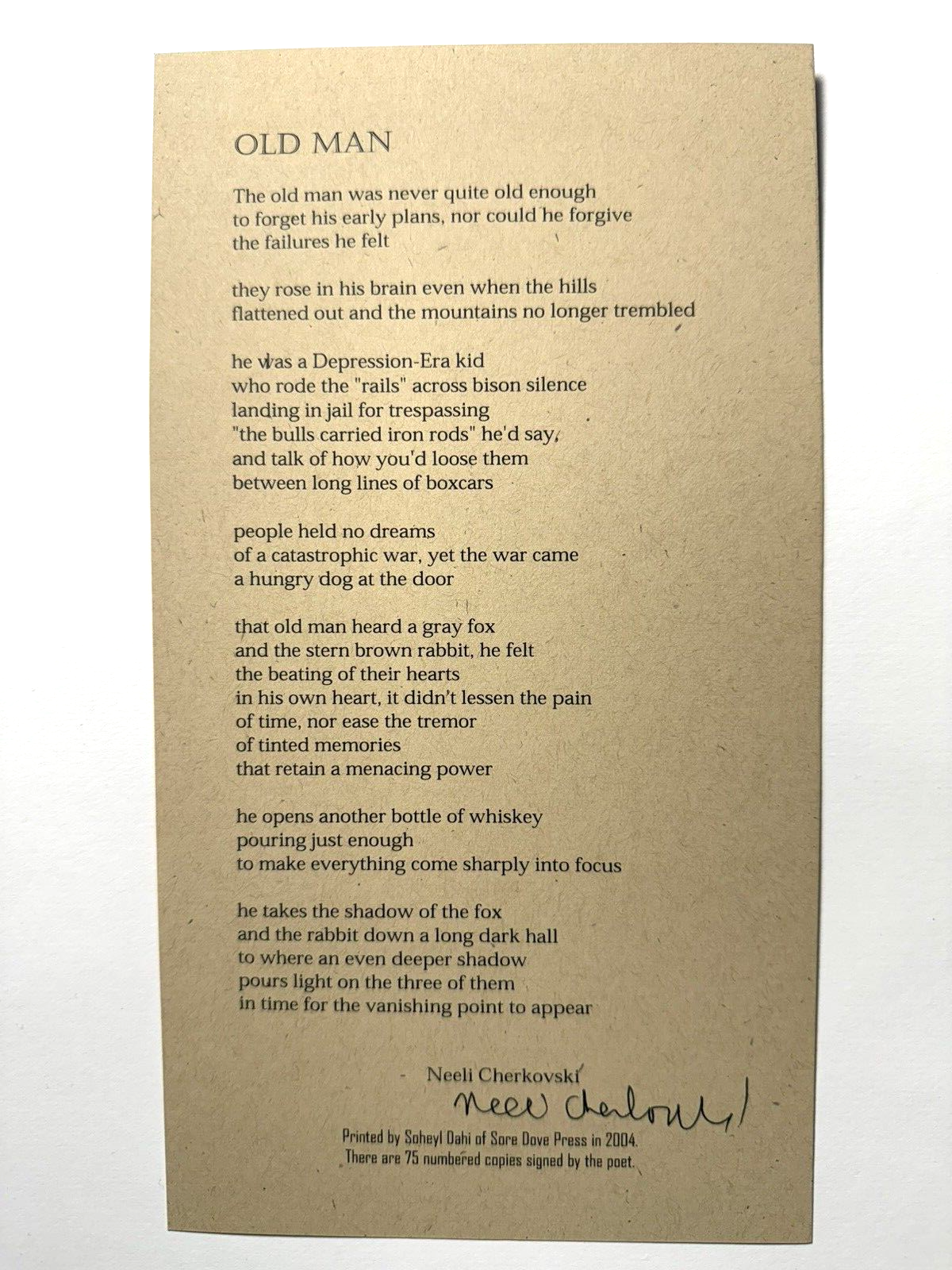 NEELI CHERKOVSKI - SIGNED BROADSIDE, 2004, FERLINGHETTI, BUKOWSKI,ALLEN ...