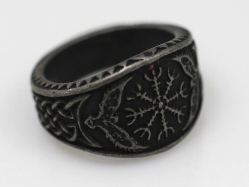 Gthic gun metal finish Viking symbol eagles Norse chunky ring size 8