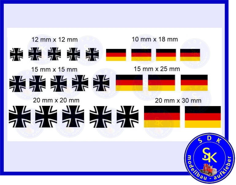 SDK-MODELLBAU-AUFKLEBER Bundeswehr Kreuz schwarz Deutschland Flagge Aufkleber-Set Panzer RC 1:16