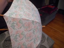 Vintage Umbrella Flowered With Wooden Handle